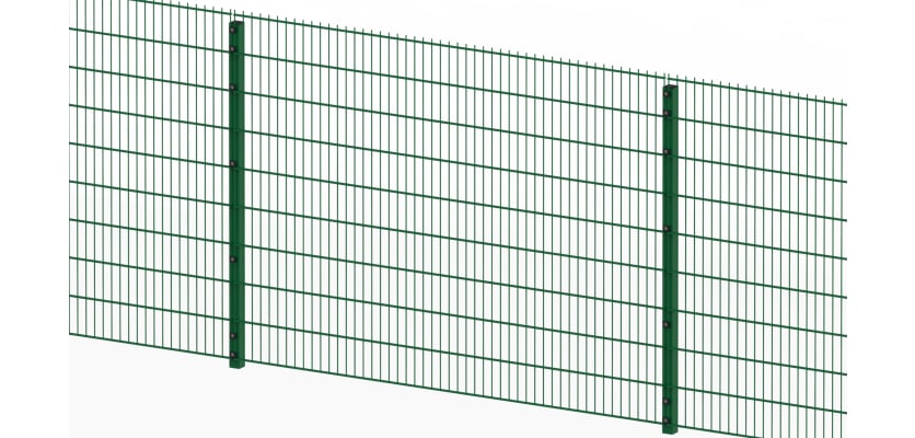 Full panel view of the green 2.4 metre high 868 twin mesh fencing 