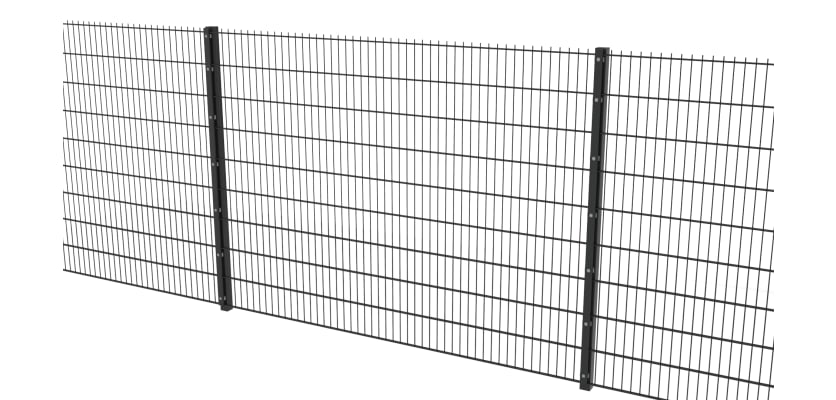 Full panel view of the black 2.4m high 868 Twin Mesh fencing system