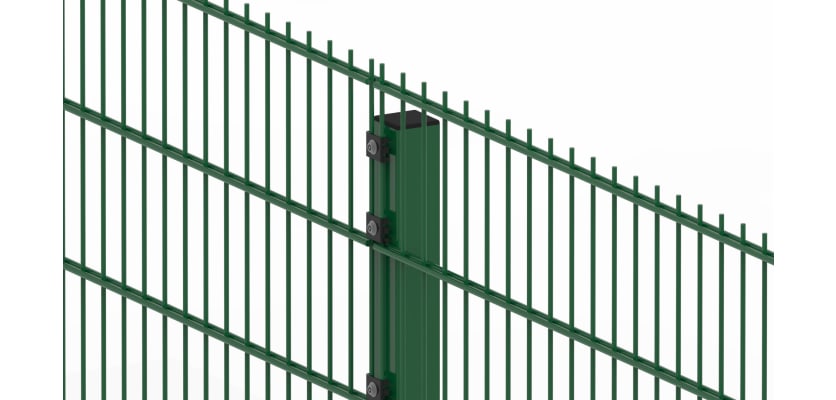Close up of the green 2.4 metre high 868 twin mesh fencing 