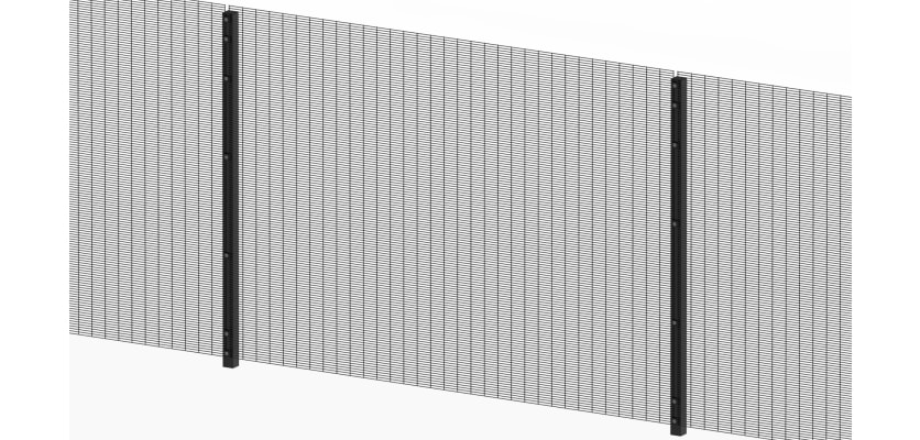 Full panel view of the black 2.4 metre high 358 prison mesh fencing 