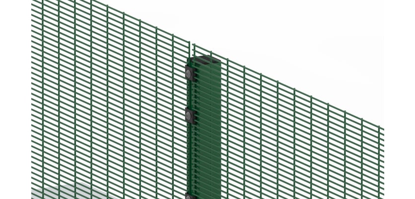 Close up of the top of the green 2.4 metre high 358 prison mesh fencing 