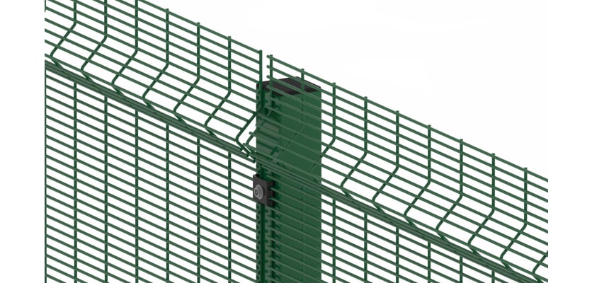 Close up of the green 2.4 metre high 258 D mesh fencing 