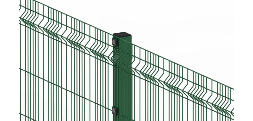 Close up of the 2.4 metre high green stripe mesh fencing 
