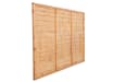 Side angled view of the 6 feet wide by 3 feet high lap timber fencing panel 