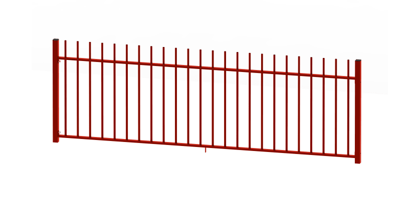 A 1.0m High Bay of EnviroRail Vertical Bar Railings in Red