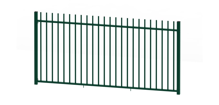 A 1.8m High Bay of EnviroRail Vertical Bar Railings in Green
