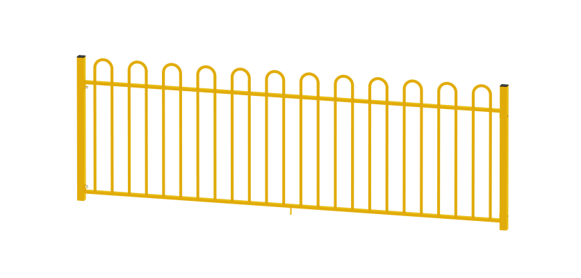 A 1.0m High EnviroRail Bow Top Railing Kit in Yellow