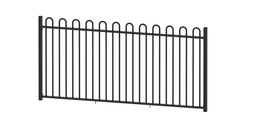 1.8 metre high Envirorail Standard Bow Top Railing with Black Powder Coated Finish