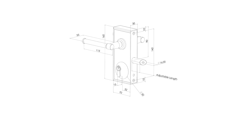 Keyed Gate Lock With Latch Deadlock Measurements 