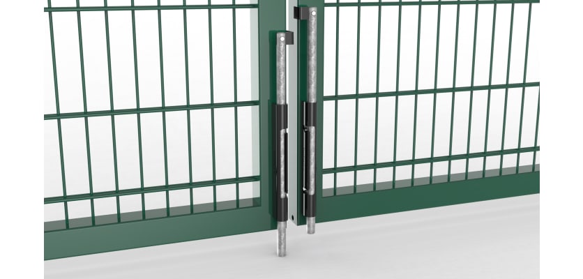 Locking Dropbolt installed on a Double Leaf Gate