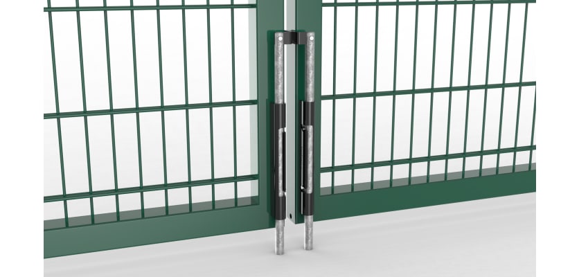 Locking Dropbolt installed on a Double Leaf Gate