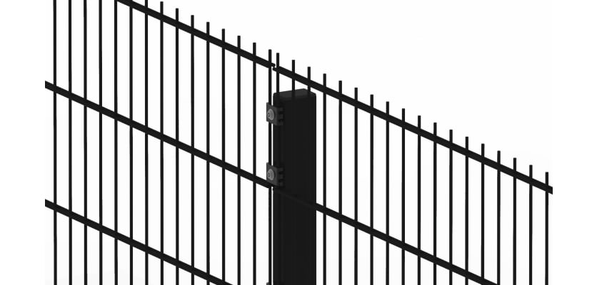 Close up of the 1.5 metre high black post for mesh fencing 