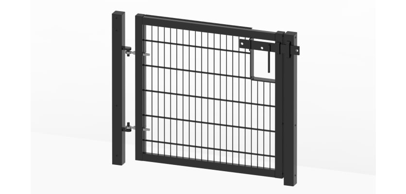 Black 1.2 metre high by 1.2 metre wide single leaf twin mesh gate