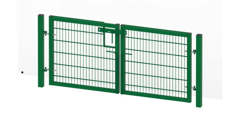 Green 1.2 metre high by 5.0 metre wide double leaf twin mesh gate 