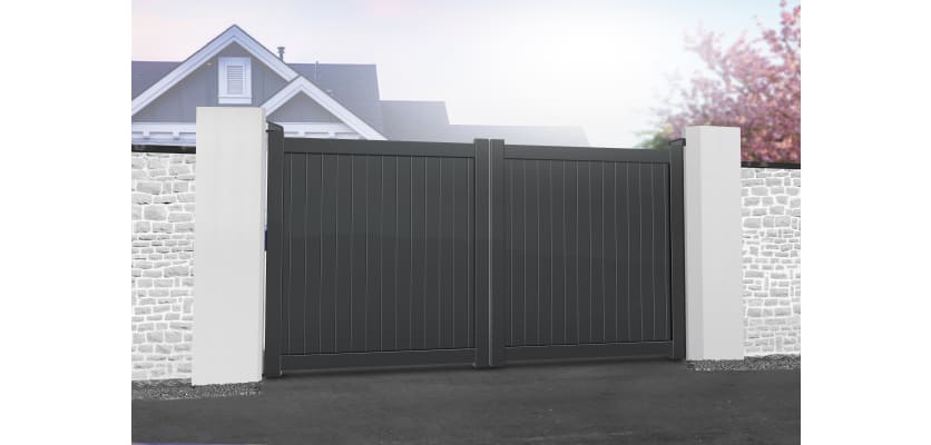 Grey 4.0m Wide Aluminium Double Swing Driveway Gate With Vertical Infill