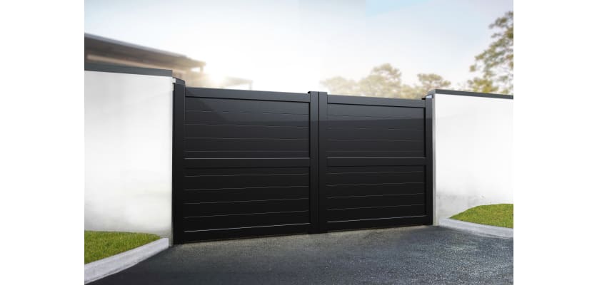 Black 3.75m Wide Aluminium Double Swing Driveway Gate With Horizontal Infill