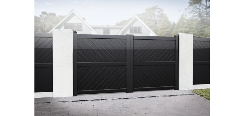Black 3.25m Wide Aluminium Double Swing Driveway Gate With Diagonal Infill