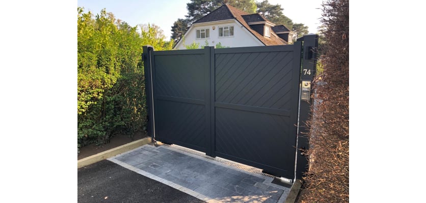 Grey 3.5m Wide Aluminium Double Swing Driveway Gate With Diagonal Infill