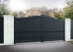 Grey 3.75m Wide Aluminium Double Swing Driveway Gate With Vertical Infill And Bell-Curved Top