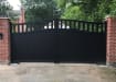 Black 3.25m Wide Aluminium Double Swing Driveway Gate With Vertical Infill And Partial Privacy