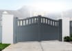 Grey 3.5m Wide Aluminium Double Swing Driveway Gate With Vertical Infill And Partial Privacy