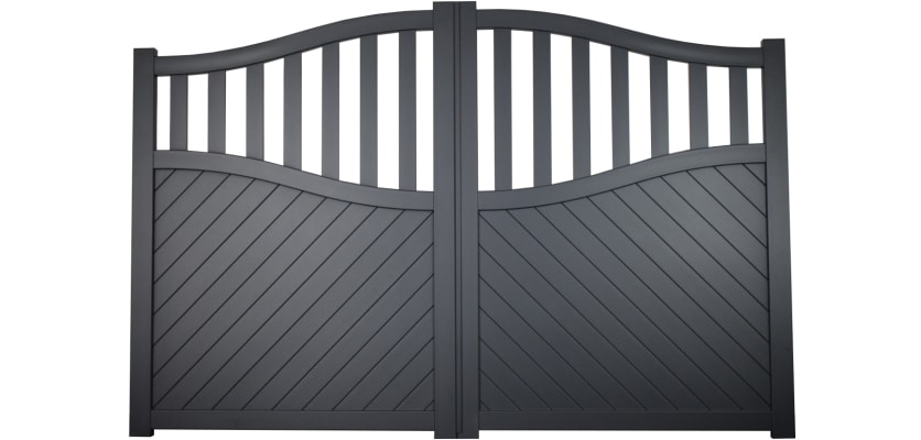 Aluminium Double Swing Driveway Gate With Diagonal Infill And Partial Privacy in 3.5m Width