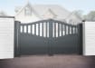 Grey 3.5m Wide Aluminium Double Swing Driveway Gate With Diagonal Infill And Partial Privacy