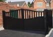 Black 3.5m Wide Aluminium Double Swing Driveway Gate With Diagonal Infill And Partial Privacy