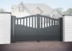 Grey 3.75m Wide Aluminium Double Swing Driveway Gate With Diagonal Infill And Partial Privacy