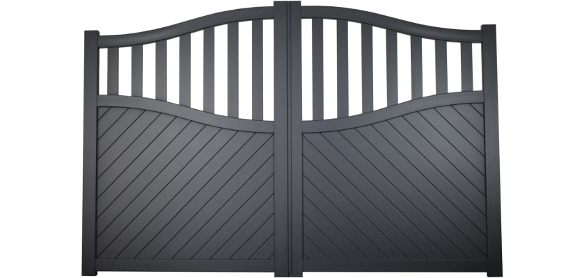 Aluminium Double Swing Driveway Gate With Diagonal Infill And Partial Privacy- 4.0m Width