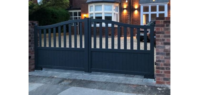 Aluminium Double Swing Driveway Gate With Larger Partial Privacy Section- 3.0m Wide 