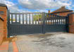 Grey 3.25m Wide Aluminium Double Swing Driveway Gate With Larger Partial Privacy Section