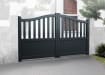 Black 3.25m Wide Aluminium Double Swing Driveway Gate With Larger Partial Privacy Section