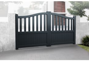 3.75m Wide Aluminium Double Swing Driveway Gate With Larger Partial Privacy Section