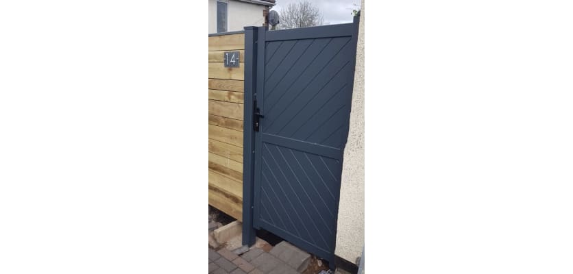 Grey 900mm Wide Aluminium Pedestrian Gate With Diagonal Solid Infill