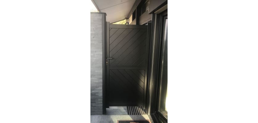 Black Aluminium Pedestrian Gate With Diagonal Solid Infill With 900mm Width