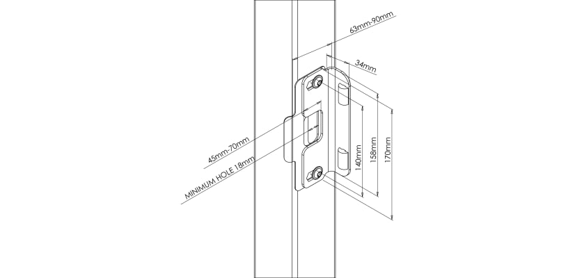 technical drawing of a gapless keep installed on a post 
