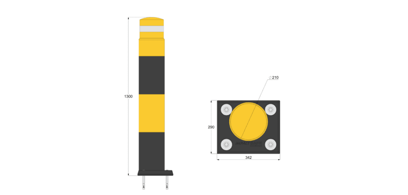 Yellow and Black bollard 1.3m high