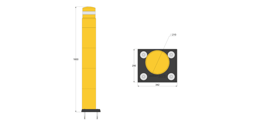 Yellow bollard 1.6m high