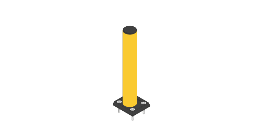 High visibility yellow bollard with shock absorbing base