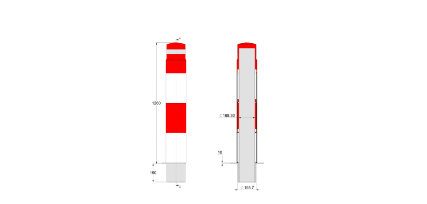 Red and White 1.26m high bollard