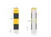 Yellow and Black bollard cross section showing steel inner core