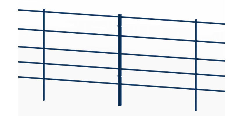 A Row of 1.2m x 2.0m EnviroRail Estate Railings - Blue Powder Coated Finish
