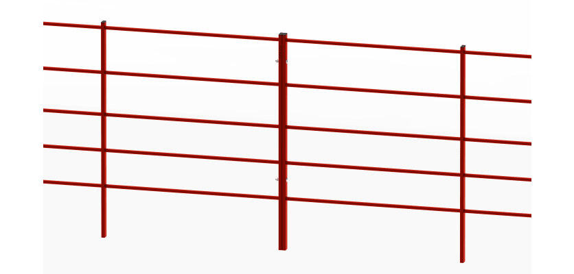 A Row of 1.2m x 2.0m EnviroRail Estate Railings - Red Powder Coated Finish