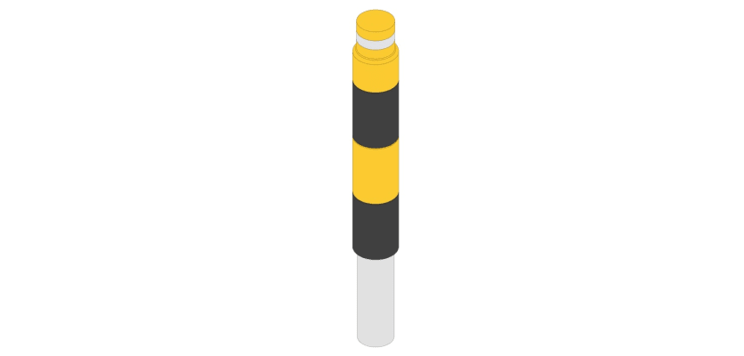 Yellow and Black bollard that fits into a socket in the ground