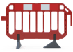 Bright red 2-meter Firmus plastic pedestrian barrier designed for crowd control and safety.