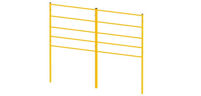 Two Yellow 1.2m High x 1.0m Wide EnviroRail Estate Railings Connected Together