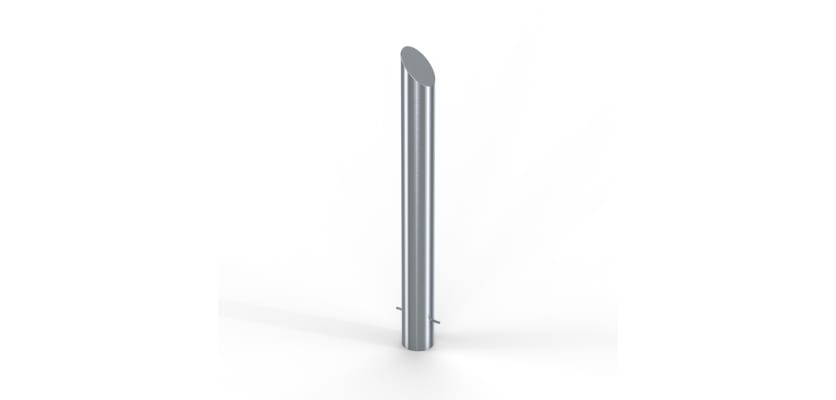 a 1200mm high shiny, stainless steel bollard with mitre top,  This is secured into the ground.