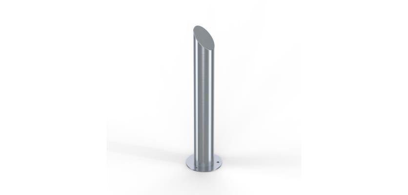 A 900mm high stainless steel bollard with mitre top.  This is bolted down to the ground.