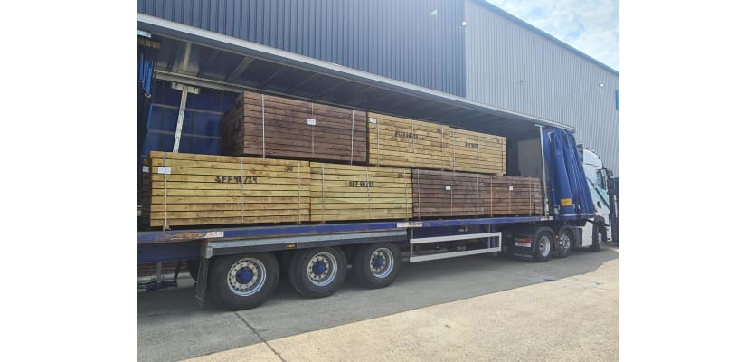 Pallets of Railway Sleepers Loaded on to a artic lorry 